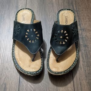 EUC Lassen Cork & Leather Comfort Slide Sandals